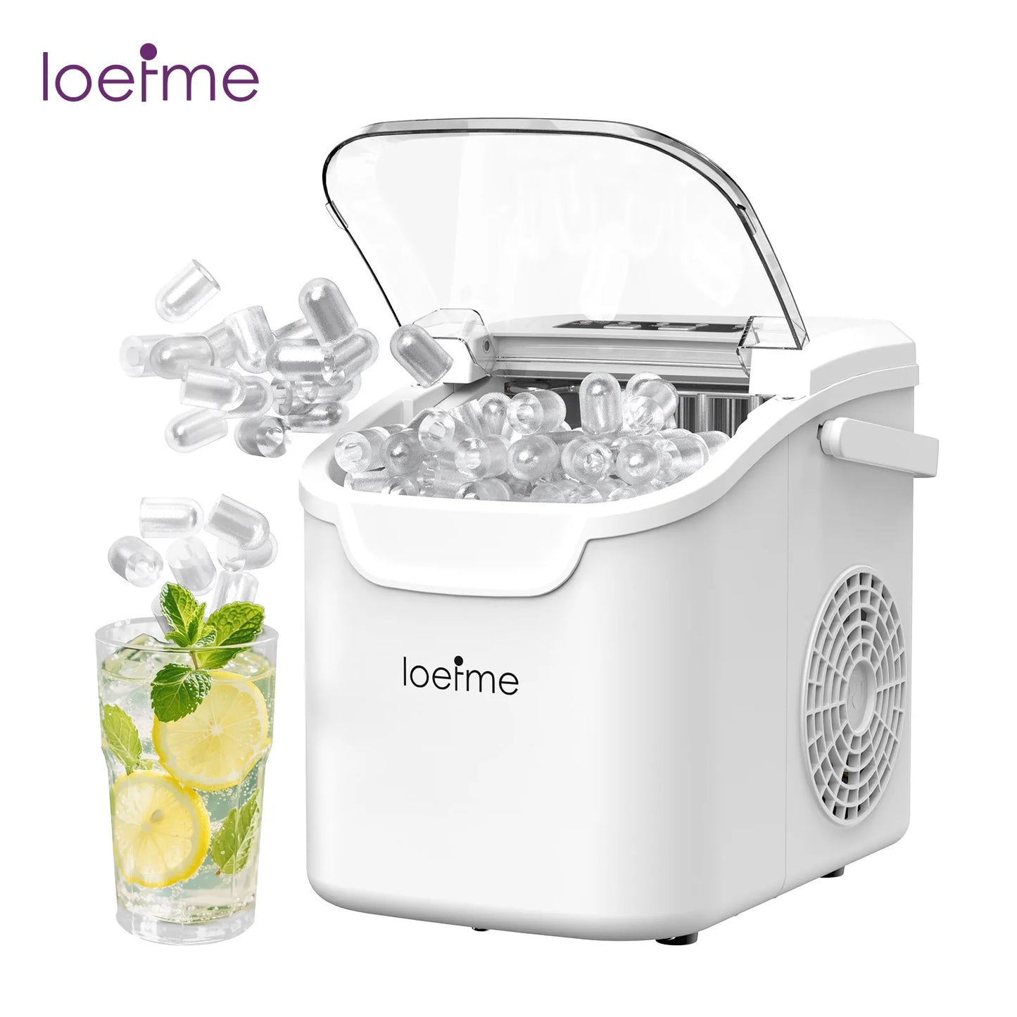 LOEFME Portable Ice Maker 12kg/24h 8 Ice Cubes in 6-13 Min Self Cleaning LED Portable Ice Machine with Adjustable Ice Size 0.8L Water Tank