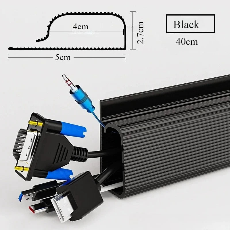 40cm PVC Desk Cable Tray Cable Management Under Desk Channel Cable Raceway Cord Hider No Drilling for Home Office Wire Organizer
