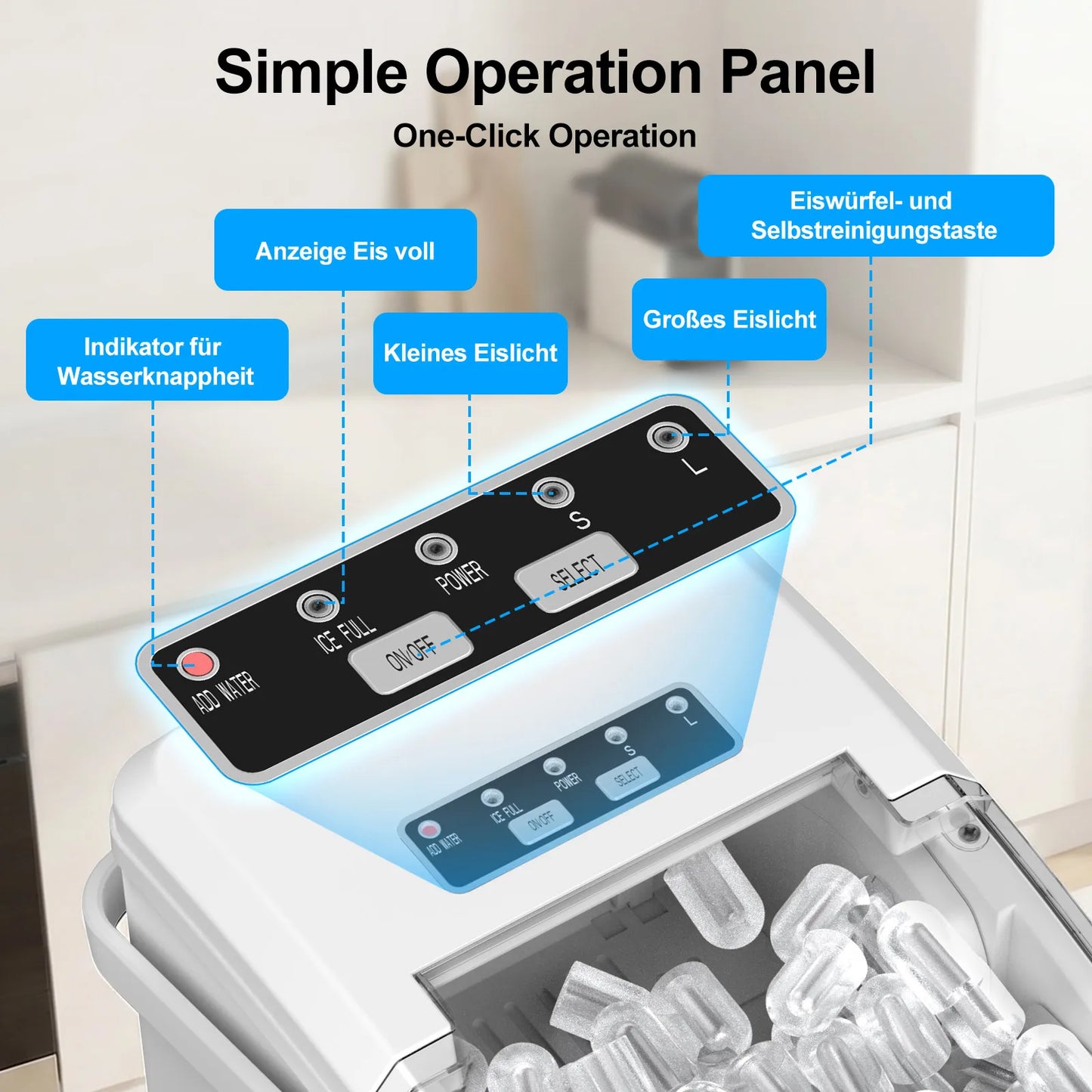 LOEFME Portable Ice Maker 12kg/24h 8 Ice Cubes in 6-13 Min Self Cleaning LED Portable Ice Machine with Adjustable Ice Size 0.8L Water Tank