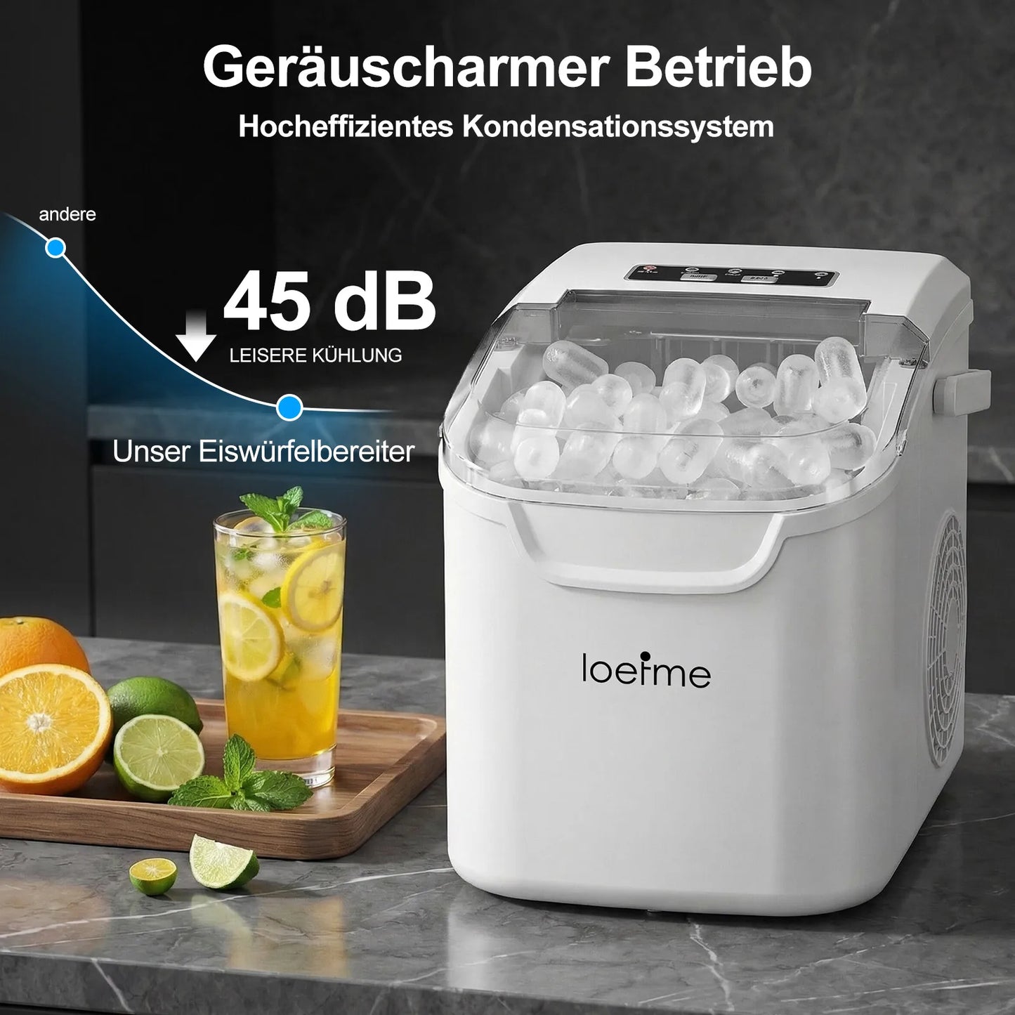 LOEFME Portable Ice Maker 12kg/24h 8 Ice Cubes in 6-13 Min Self Cleaning LED Portable Ice Machine with Adjustable Ice Size 0.8L Water Tank