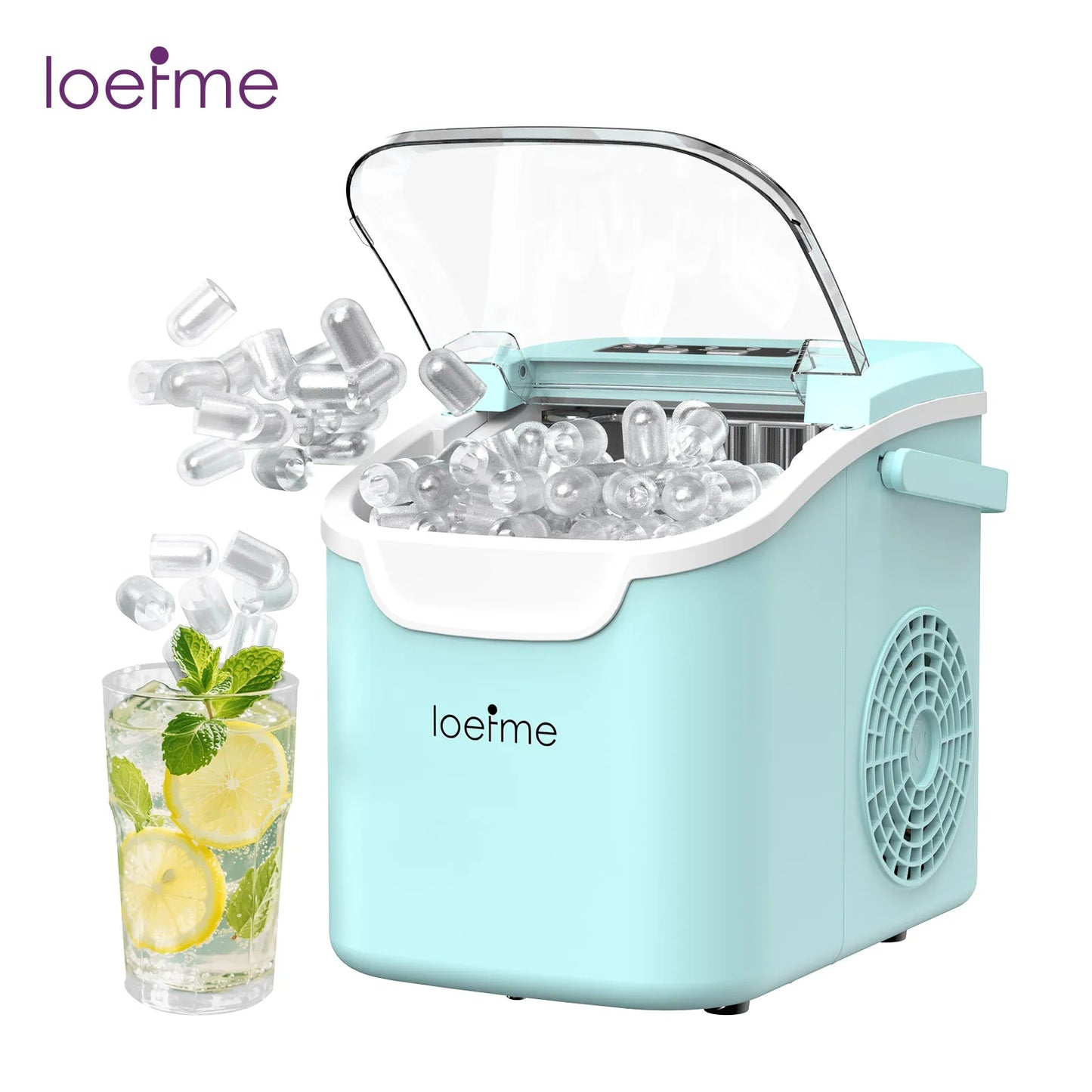 LOEFME Portable Ice Maker 12kg/24h 8 Ice Cubes in 6-13 Min Self Cleaning LED Portable Ice Machine with Adjustable Ice Size 0.8L Water Tank
