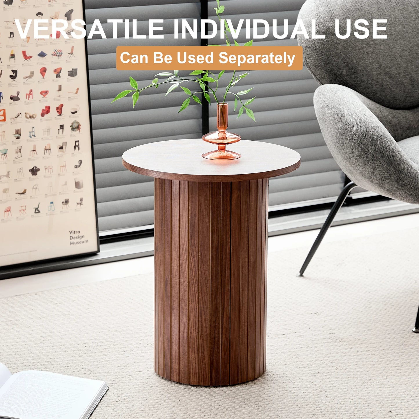 Set of 2 Nordic Style Wooden Round Coffee Table Set, Wooden Nesting Coffee Table, for Living Room/Bedroom Furniture