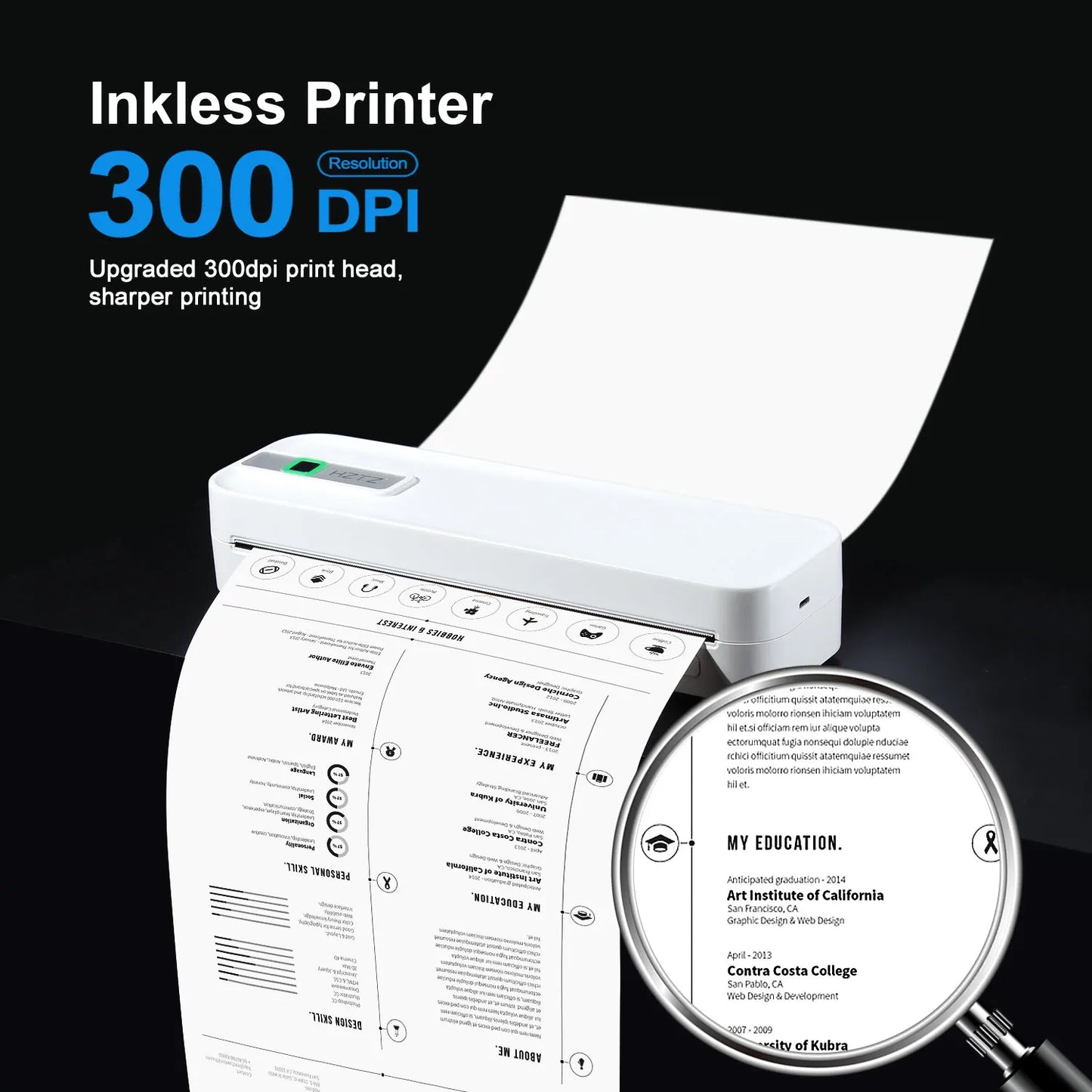 A4 Portable Wireless Mobile Inkless Thermal Printer For Phone & Laptop Multi-functional HD With 300dpi, For PDF, Word, Images