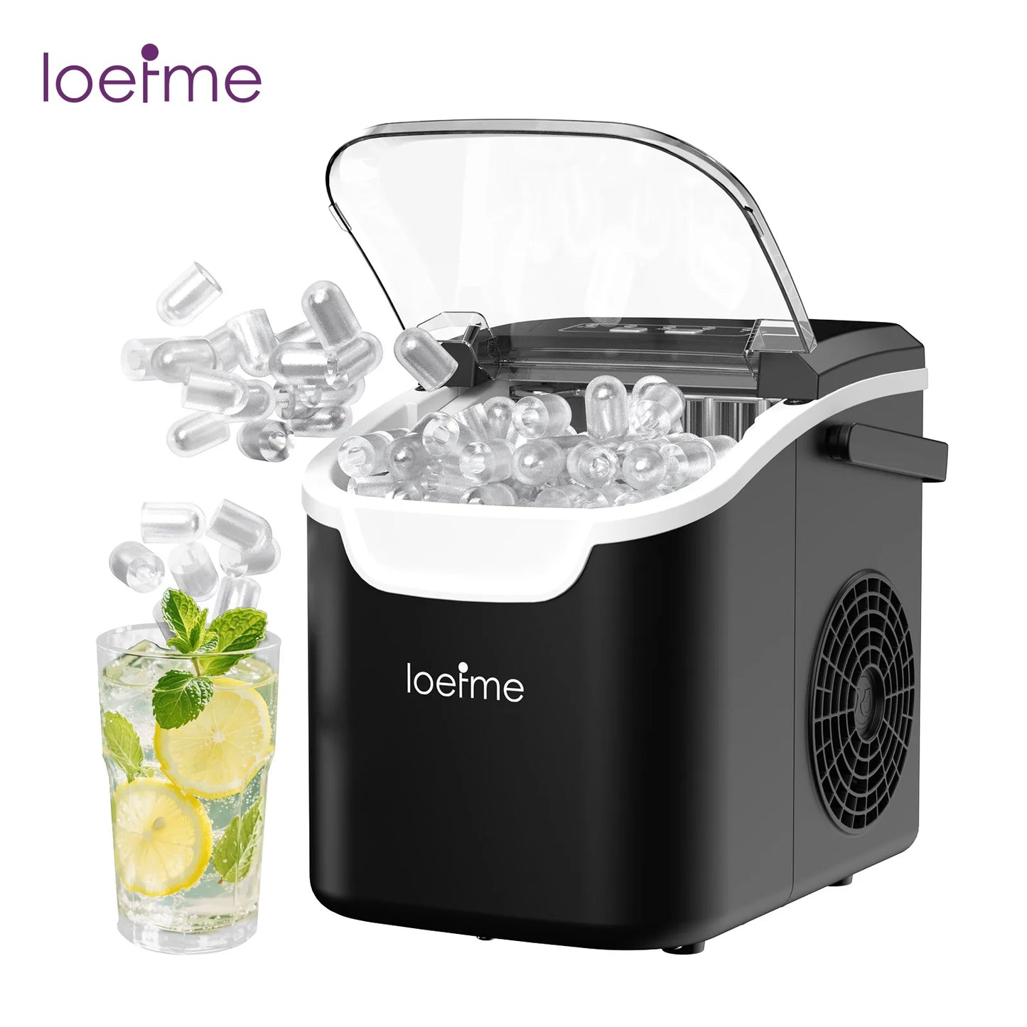 LOEFME Portable Ice Maker 12kg/24h 8 Ice Cubes in 6-13 Min Self Cleaning LED Portable Ice Machine with Adjustable Ice Size 0.8L Water Tank