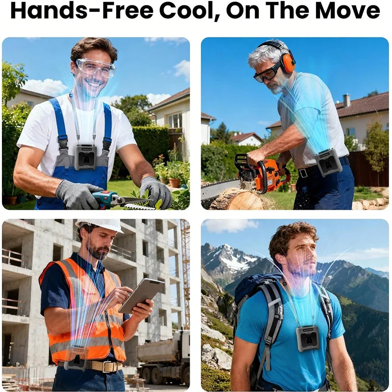 10000mAh Rechargeable Belt Clip Fan Waist Fan, 5-Speed Wearable Cooling Fan with LED SOS Warning Light for Jobsite Camping