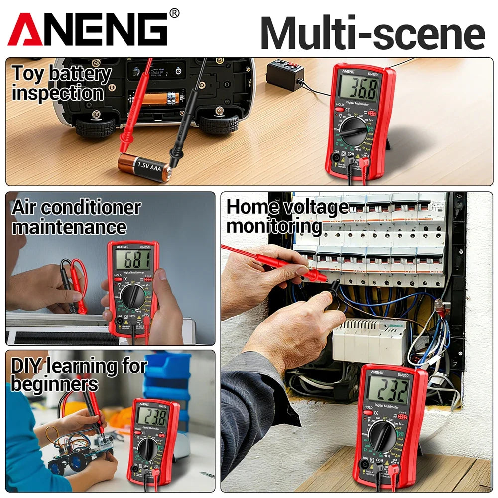 ANENG DM850 Handheld Digital Multimeter Automatic 1999 Count AC/DC Current Voltage Buzzer Resistance Diode Electrician Tes