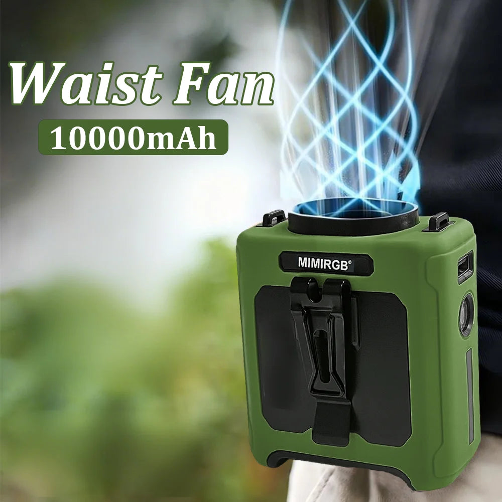 10000mAh Rechargeable Belt Clip Fan Waist Fan, 5-Speed Wearable Cooling Fan with LED SOS Warning Light for Jobsite Camping
