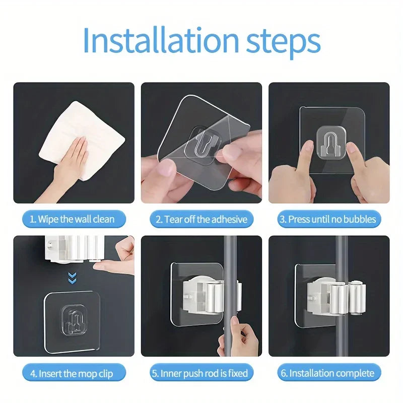 Wall Mounted Mop And Broom Organizer Holder Waterproof Storage Rack with Hooks Household Cleaning Tools