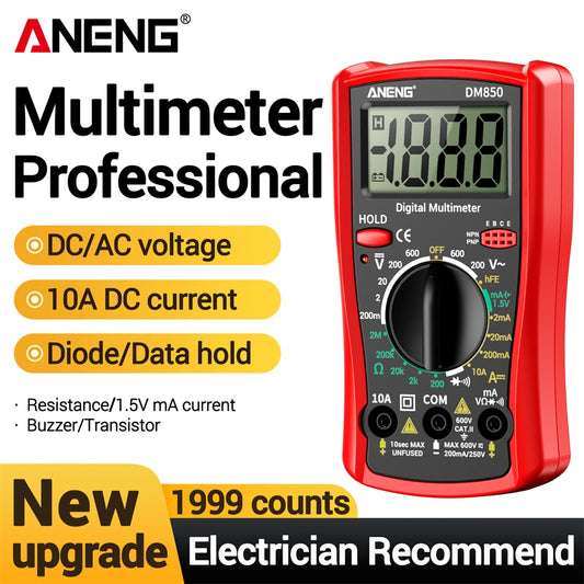 ANENG DM850 Handheld Digital Multimeter Automatic 1999 Count AC/DC Current Voltage Buzzer Resistance Diode Electrician Tes