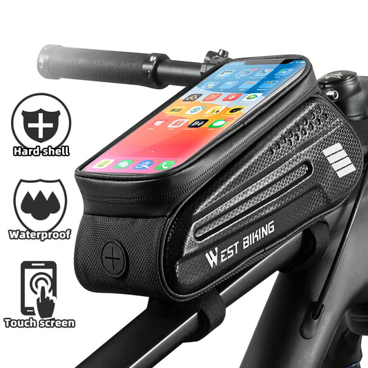 WEST BIKING 1.5L Waterproof Bike Top Tube Bag Touch Screen Phone Holder for 7.0 Inches Phones Bicycle Frame Bag Cycling Pannier