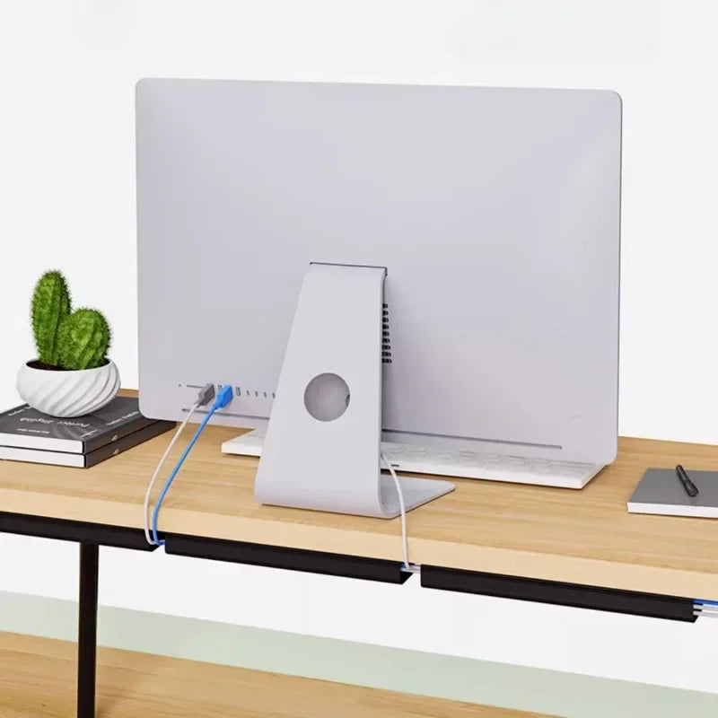 40cm PVC Desk Cable Tray Cable Management Under Desk Channel Cable Raceway Cord Hider No Drilling for Home Office Wire Organizer