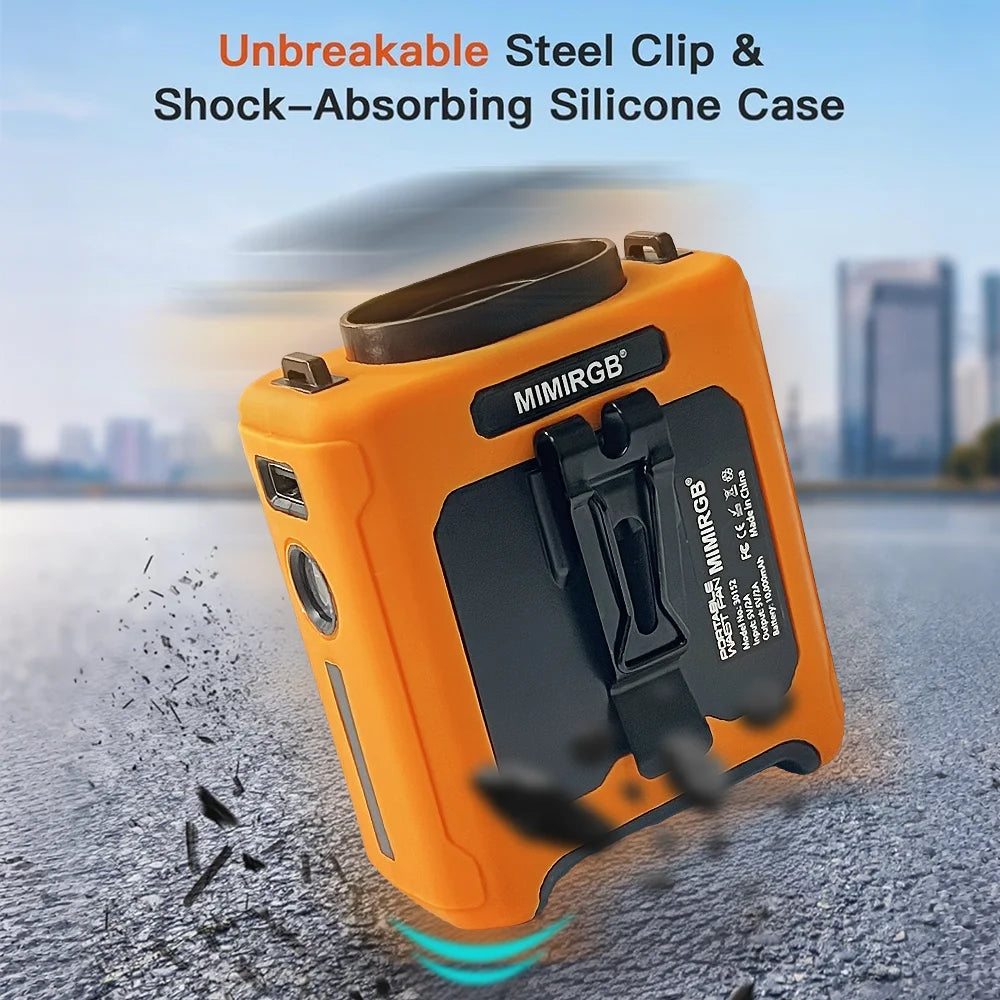 10000mAh Rechargeable Belt Clip Fan Waist Fan, 5-Speed Wearable Cooling Fan with LED SOS Warning Light for Jobsite Camping