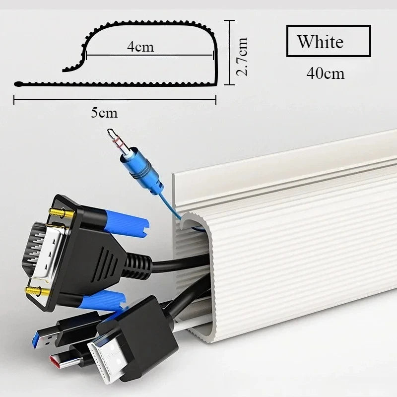 40cm PVC Desk Cable Tray Cable Management Under Desk Channel Cable Raceway Cord Hider No Drilling for Home Office Wire Organizer
