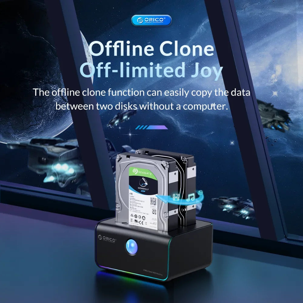 ORICO External Hard Drive 2-bay Type-C 10Gbps Hard Disk Docking Station with Auto-Sleep Offline Clone Hard Disk Case PC Case