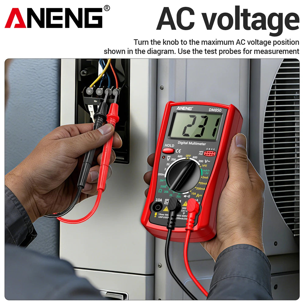 ANENG DM850 Handheld Digital Multimeter Automatic 1999 Count AC/DC Current Voltage Buzzer Resistance Diode Electrician Tes