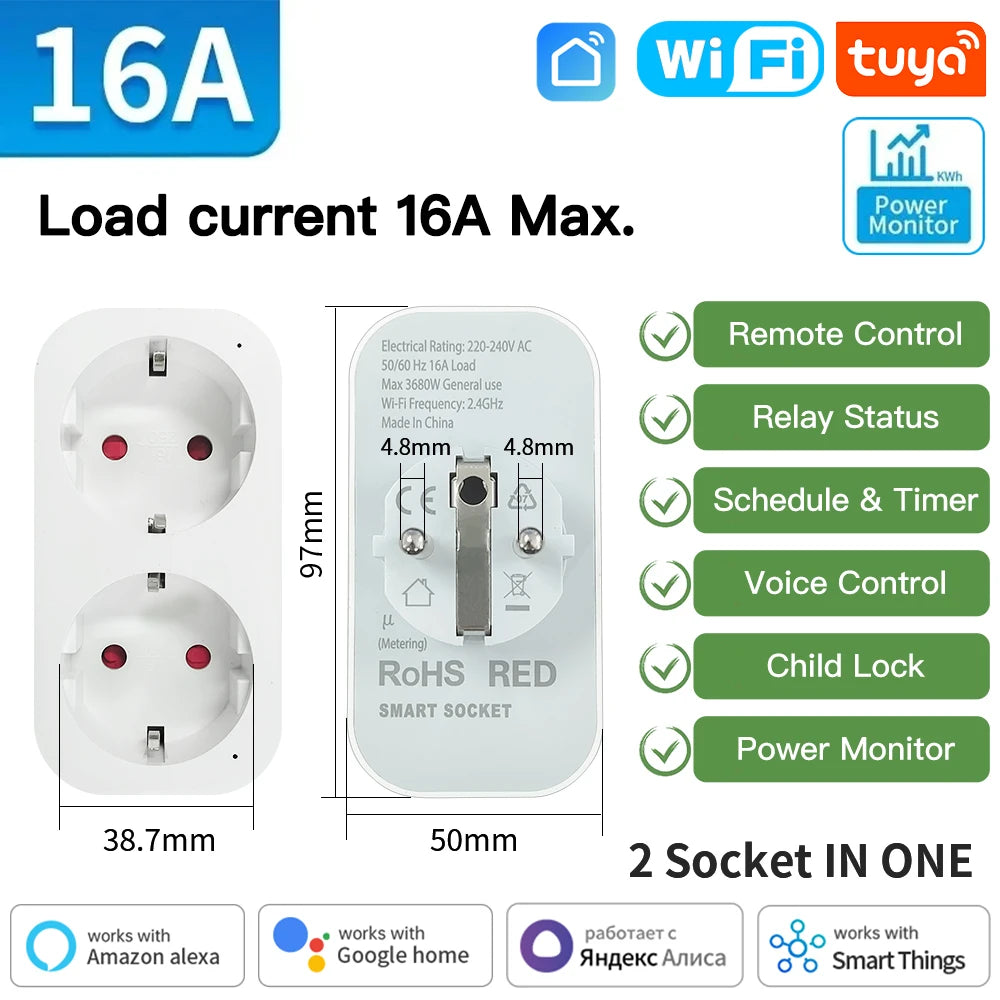 TNCE Tuya WiFi/Zigbee3.0 Smart Plug 16A/20A Smart Socket With Power Monitoring Timing Voice Control Work with Alexa Google Home