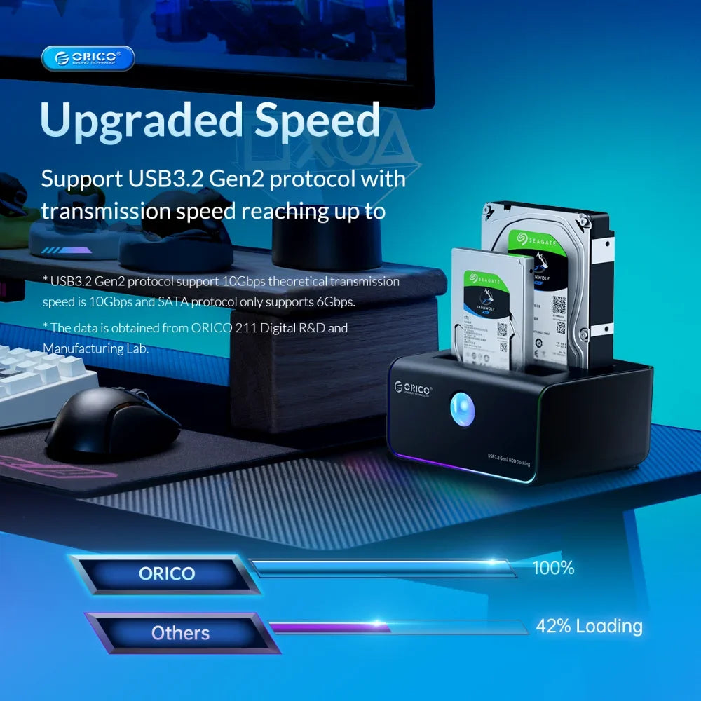 ORICO External Hard Drive 2-bay Type-C 10Gbps Hard Disk Docking Station with Auto-Sleep Offline Clone Hard Disk Case PC Case