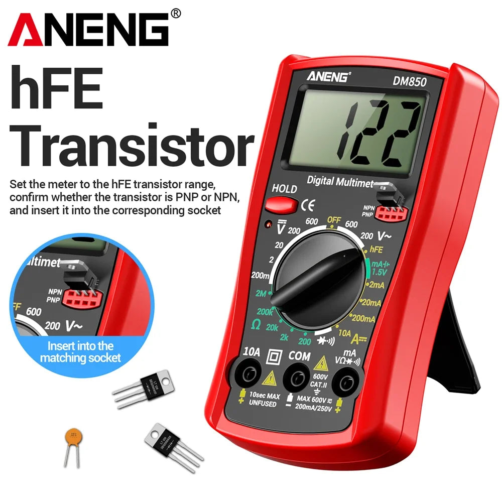 ANENG DM850 Handheld Digital Multimeter Automatic 1999 Count AC/DC Current Voltage Buzzer Resistance Diode Electrician Tes