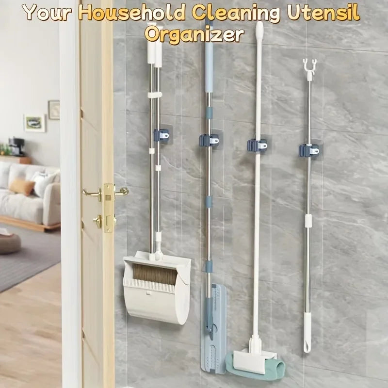 Wall Mounted Mop And Broom Organizer Holder Waterproof Storage Rack with Hooks Household Cleaning Tools
