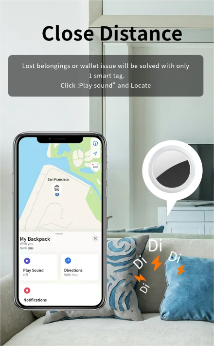 JSPTEC Security Bluetooth Tag Based on IOS Find My app Anti-lose Tracker Sound Locate Message Reminder Alarm Key Finder IOS