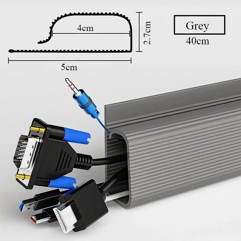 40cm PVC Desk Cable Tray Cable Management Under Desk Channel Cable Raceway Cord Hider No Drilling for Home Office Wire Organizer