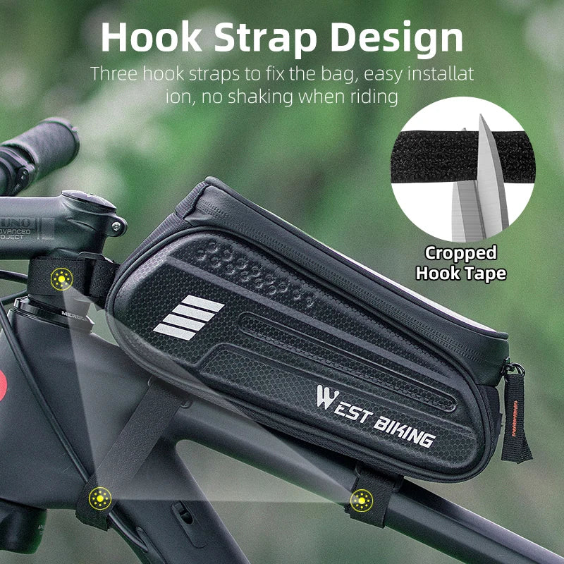 WEST BIKING 1.5L Waterproof Bike Top Tube Bag Touch Screen Phone Holder for 7.0 Inches Phones Bicycle Frame Bag Cycling Pannier