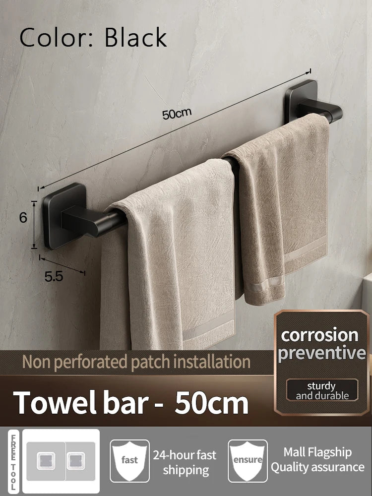 Bathroom Towel Holde Without Drilling Bathroom Black Towel Rack Towel Bar Self-Adhesive Bathroom Towel Rack Towel Rail