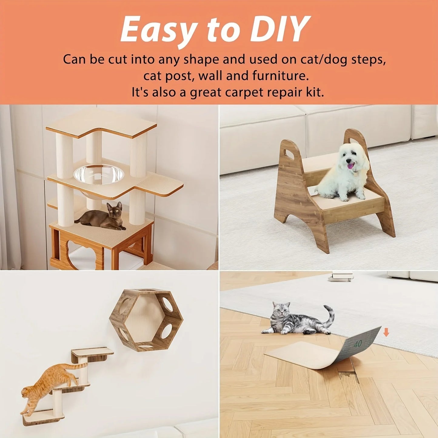 30x100CM Self-Adhesive Customizable Cat Scratching Mat - Protects Furniture & Promotes Healthy Claws