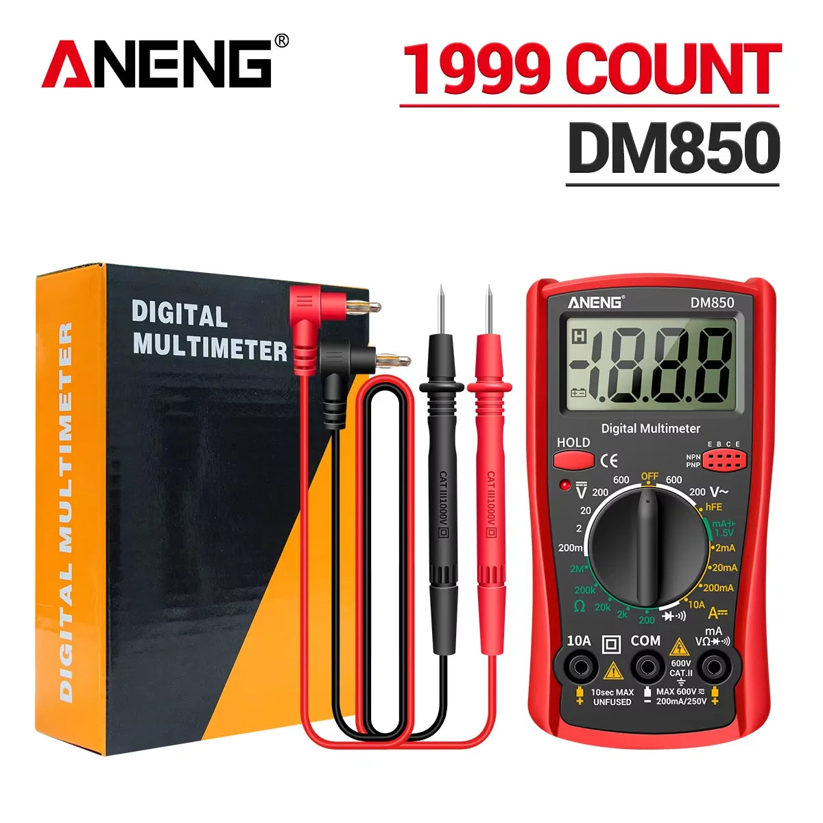 ANENG DM850 Handheld Digital Multimeter Automatic 1999 Count AC/DC Current Voltage Buzzer Resistance Diode Electrician Tes
