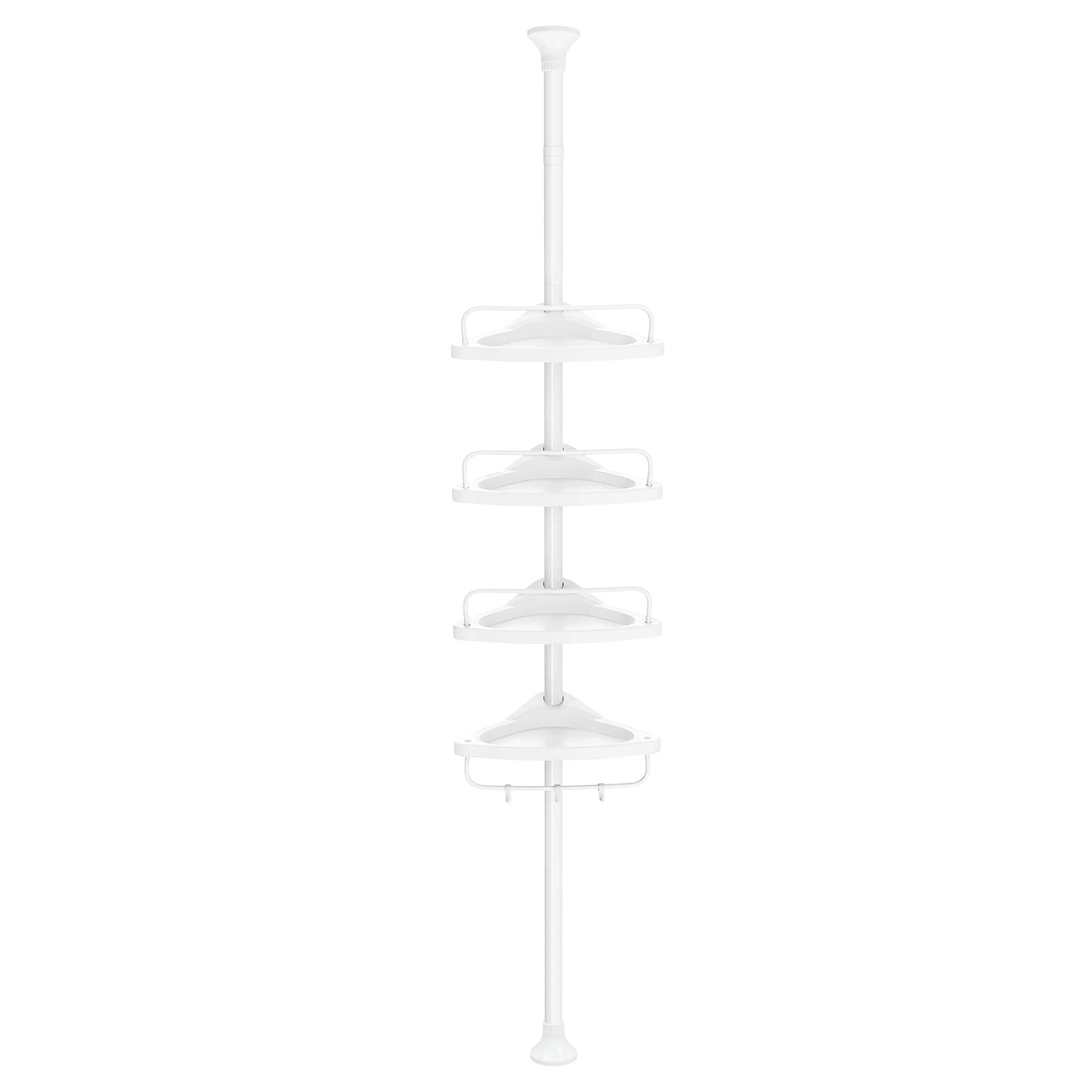 85-305 cm height adjustable shower rack with 4 trays bathroom shelf, shower corner no drilling necessary, white/black