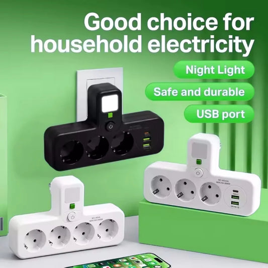 EU Plug Power Strip Outlets Two specifications with or without USB Type-C port Wall Charger for Home Office With Bedside Lamp