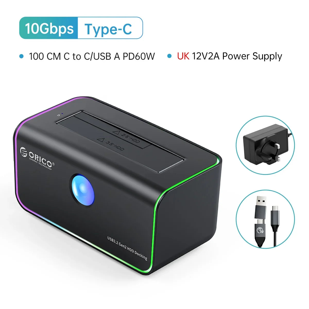 ORICO External Hard Drive 2-bay Type-C 10Gbps Hard Disk Docking Station with Auto-Sleep Offline Clone Hard Disk Case PC Case