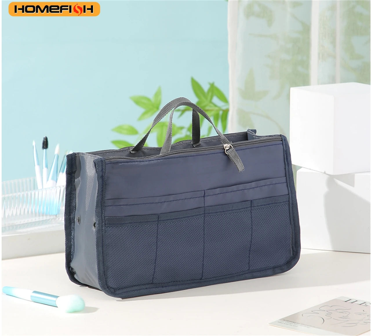 HOMEFISH Portable Double Zipper Toiletry Bag Large Capacity Multi Pocket Travel Cosmetic Storage Mommy Bag