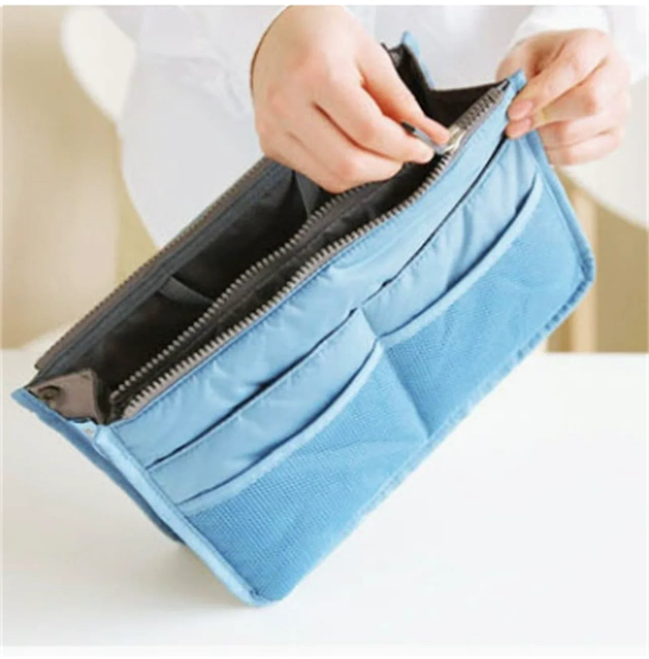 HOMEFISH Portable Double Zipper Toiletry Bag Large Capacity Multi Pocket Travel Cosmetic Storage Mommy Bag