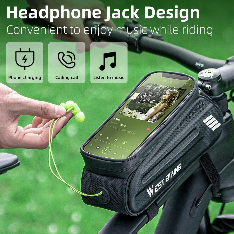 WEST BIKING 1.5L Waterproof Bike Top Tube Bag Touch Screen Phone Holder for 7.0 Inches Phones Bicycle Frame Bag Cycling Pannier