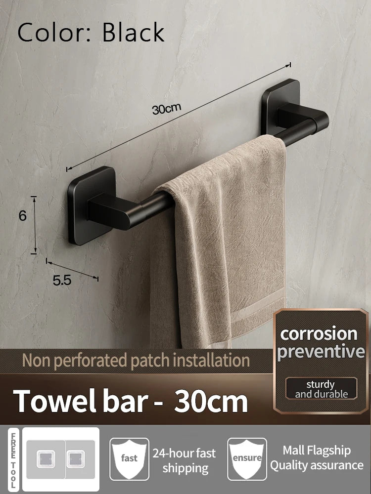 Bathroom Towel Holde Without Drilling Bathroom Black Towel Rack Towel Bar Self-Adhesive Bathroom Towel Rack Towel Rail