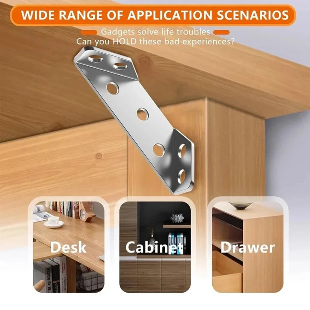 10/20/40/50pcs Thickened Stainless Steel Angle Code 90 Degrees Right Angle Fixed Bracket Furniture Connectors