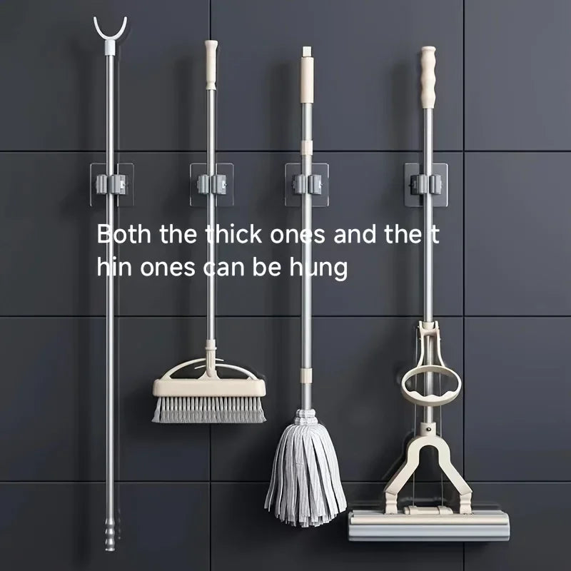Wall Mounted Mop And Broom Organizer Holder Waterproof Storage Rack with Hooks Household Cleaning Tools
