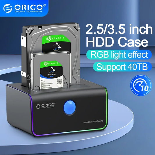 ORICO External Hard Drive 2-bay Type-C 10Gbps Hard Disk Docking Station with Auto-Sleep Offline Clone Hard Disk Case PC Case