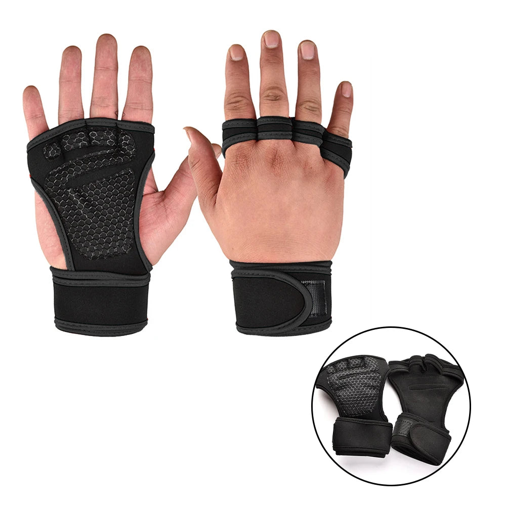 Half Finger Weight Training Gloves for Men Women Fitness Sports Wrist Palm Protector Gloves Anti-slip Gym Cycling Gloves Black