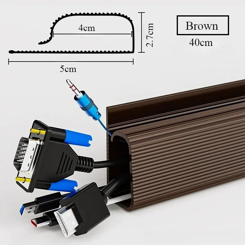 40cm PVC Desk Cable Tray Cable Management Under Desk Channel Cable Raceway Cord Hider No Drilling for Home Office Wire Organizer