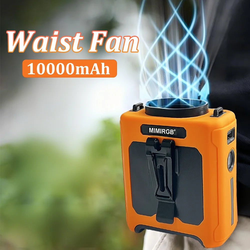 10000mAh Rechargeable Belt Clip Fan Waist Fan, 5-Speed Wearable Cooling Fan with LED SOS Warning Light for Jobsite Camping